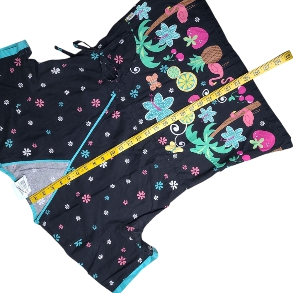 Colorful Contemporary Floral Tropical Print Scrub Top Size Small - Picture 6 of 8